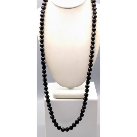Faceted Vintage French Jet Necklace, Beaded Stand with Classic Black Glass Beads - Picture 1 of 5